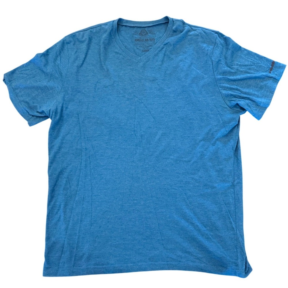 American Rag Mens V-Neck T-Shirt Blue Heather Short Sleeve Large